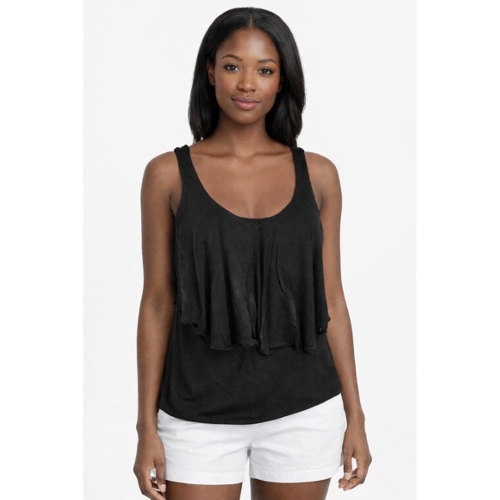 Ann Taylor LOFT Black Tiered Ruffle Tank Top XS Resortwear Casual Vacation 49-48